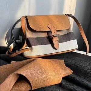 Tan and Black Crossbody Bag with Structured Design